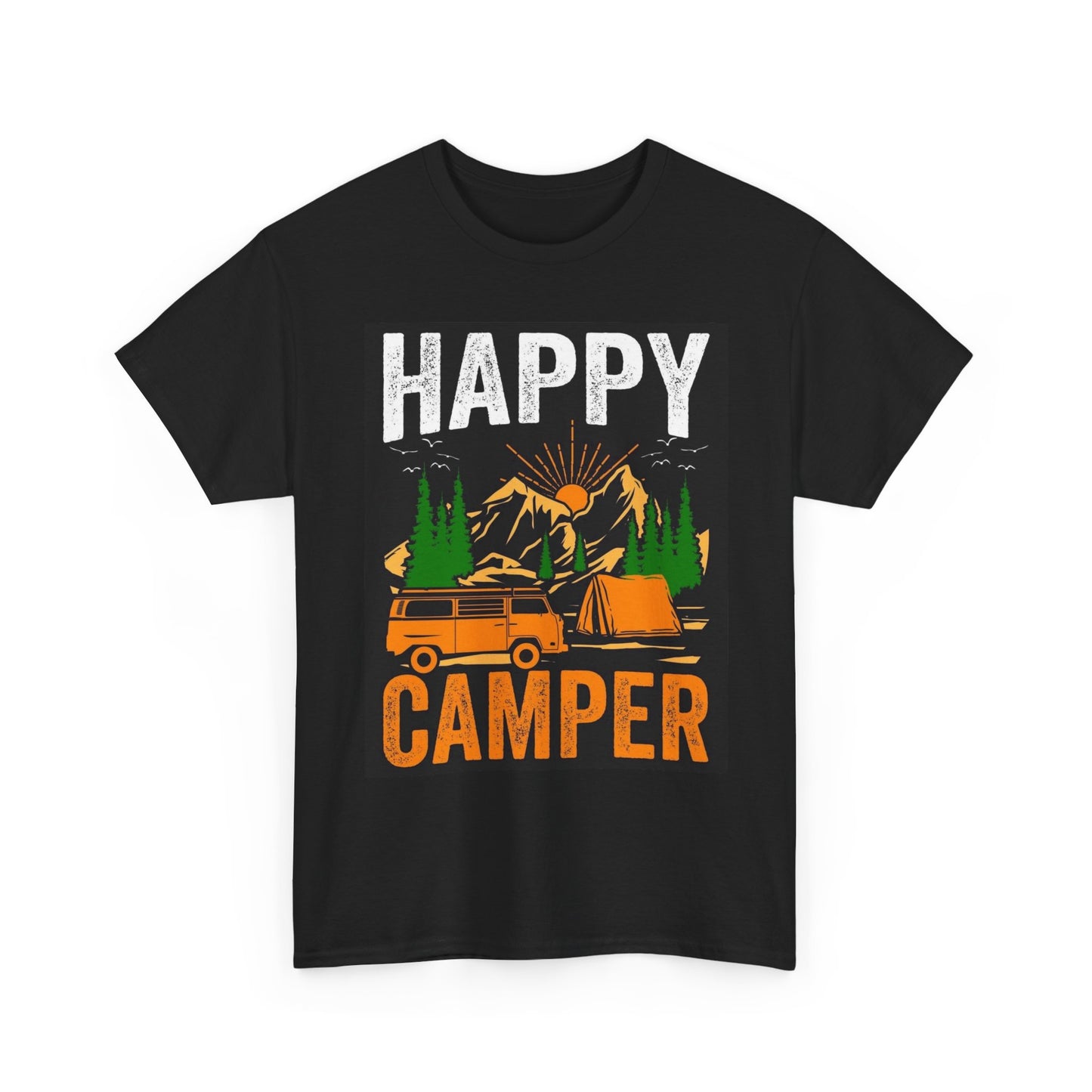 Happy Camper Graphic T Shirt Funny Outdoors Unisex Heavy Cotton Tee