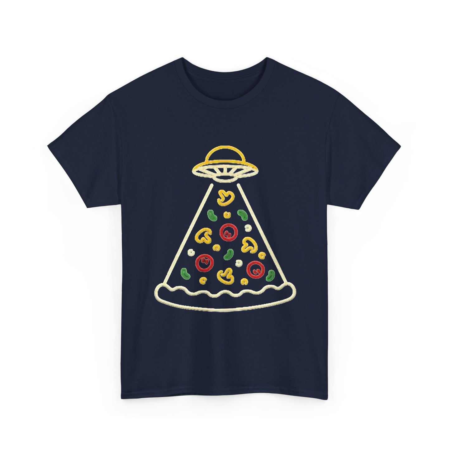 Space Pizza Shirt Funny Aliens One Bite Pizza Graphic Unisex Heavy Cotton Tee