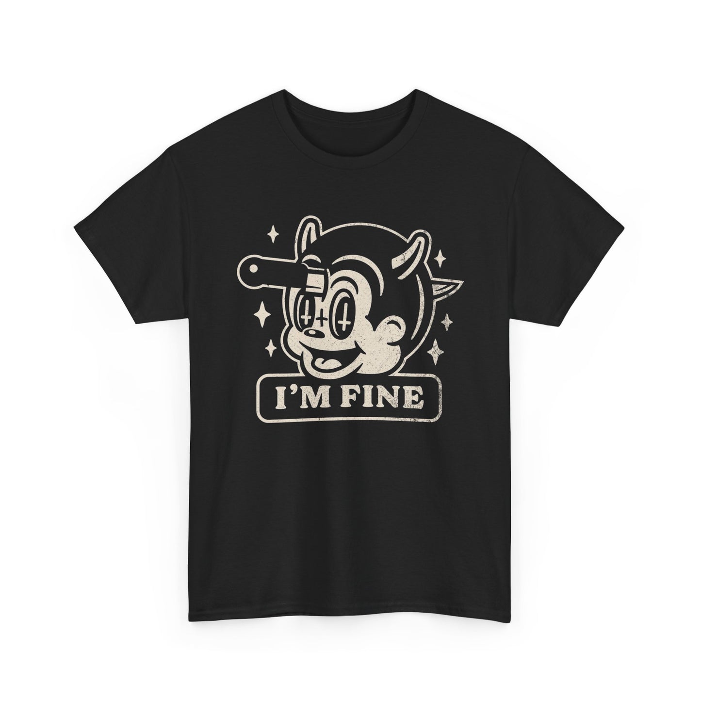 Im Fine Funny Knife In The Head Graphic T-Shirt Comfy Cotton Tee Brand NEW