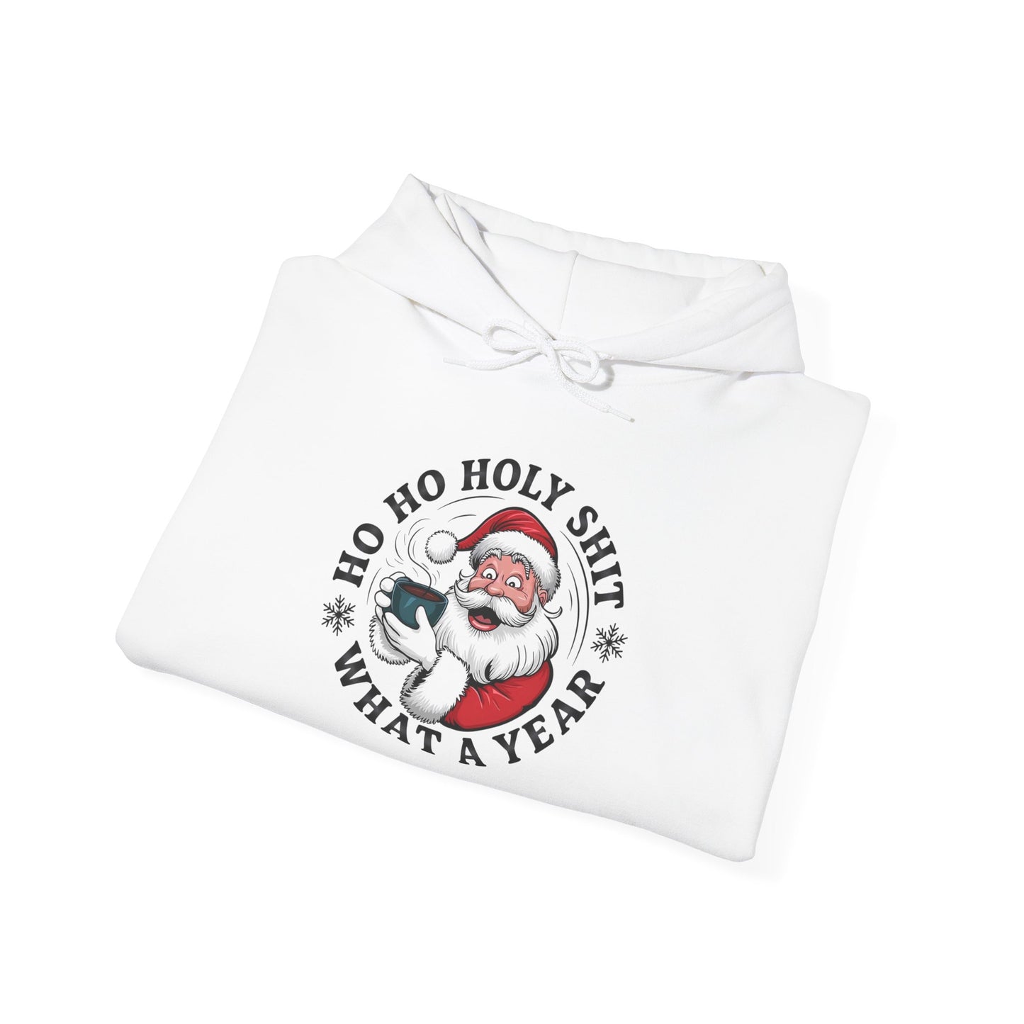 Santa What A Year Funny Graphic Hoodie Unisex Heavy Blend™ Hooded Sweatshirt