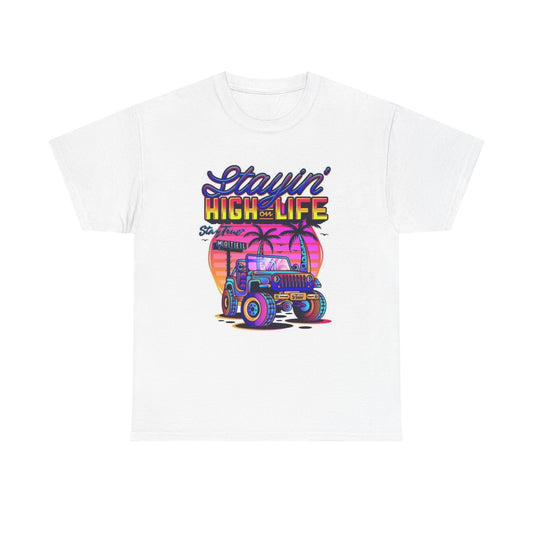 High On Life Jeep Graphic T Shirt Vintage Retro Apparel Heavy Cotton Tee