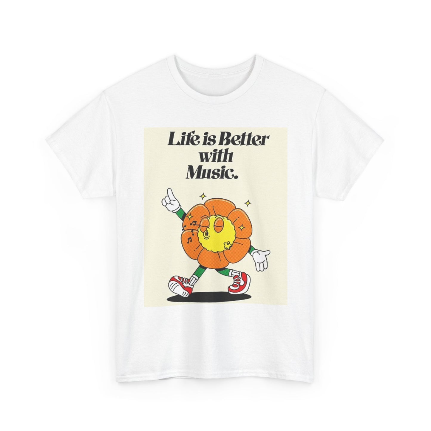 Life Is Better With Music Graphic T Shirt Happy Unisex Heavy Cotton Tee