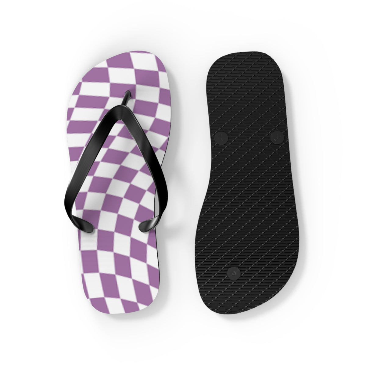 Wavy Checkered Purple Sandals, Beach Shoes, Vacation Flip Flops, Pool Slides