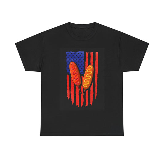 American Flag Corn Dog Love Summer Tshirt BBQ Cute Unisex Heavy Cotton Tee