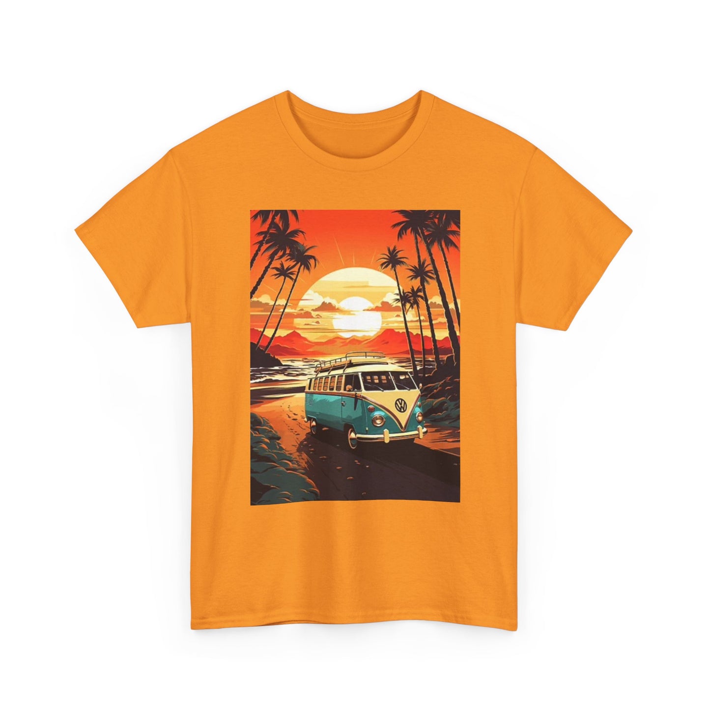 Beach Sunset Graphic T Shirt Surfing Bus Retro Unisex Heavy Cotton Tee