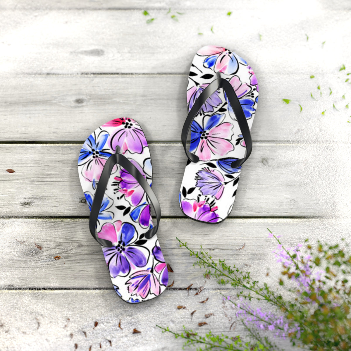 Blue Flowers Summer Sandals Summer Flip Flops Slides BRAND NEW