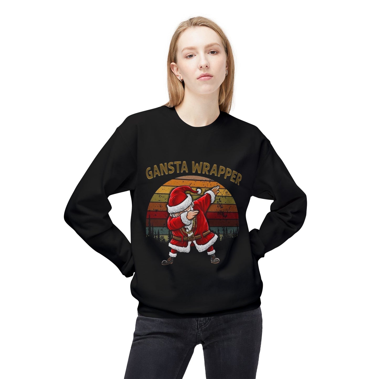 Gangsta Wrapper Santa Sweater NEW Unisex Fleece Crewneck Sweatshirt Funny