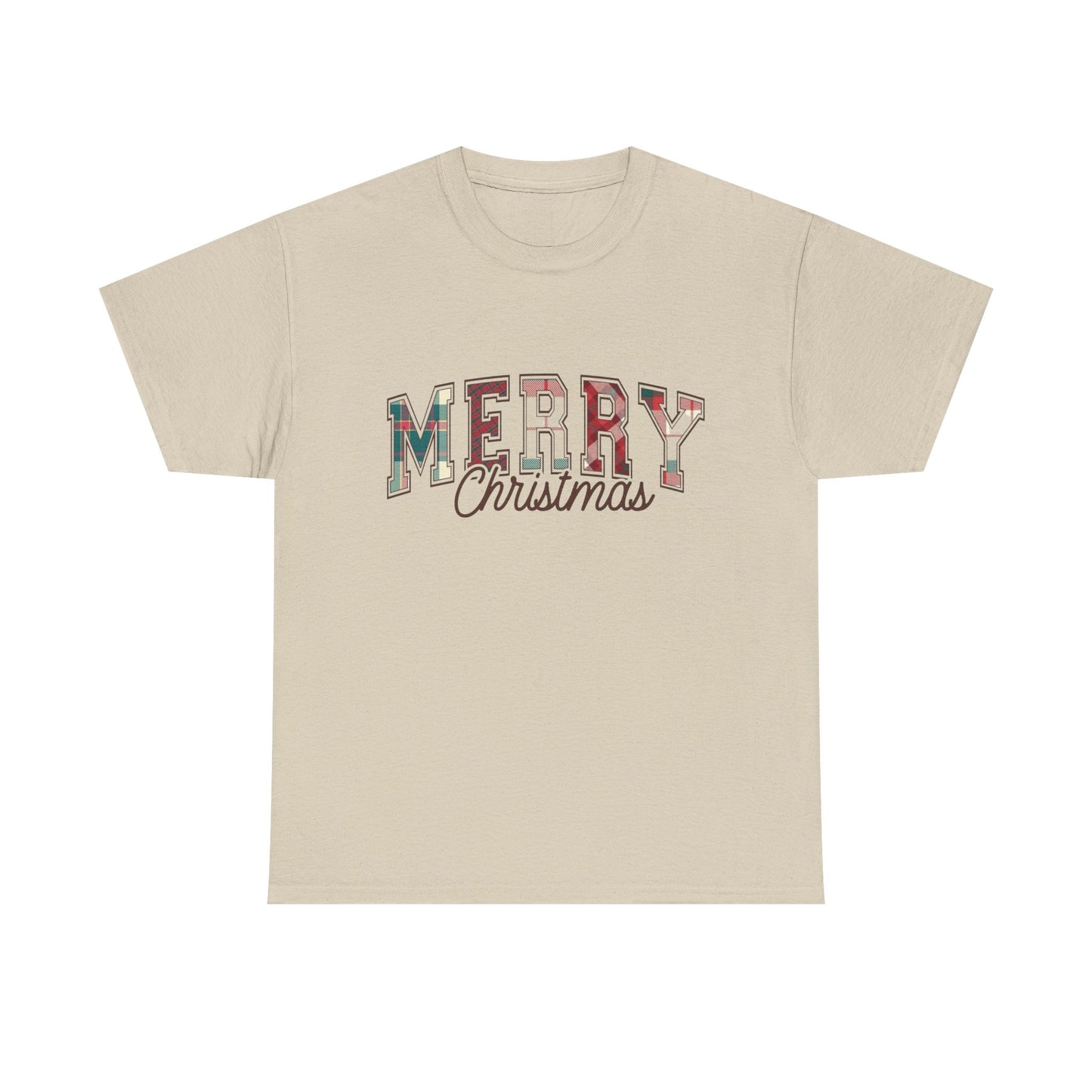 Merry Christmas Plaid Graphic T Shirt NEW Unisex Heavy Cotton Tee