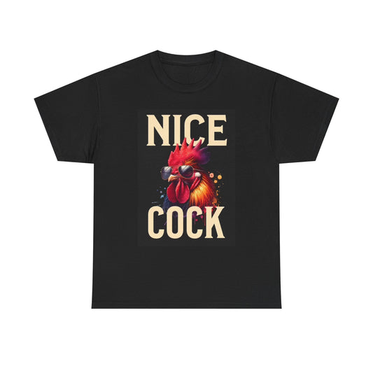 Nice Cock Graphic T Shirt Funny Rooster Chicken Jokes Unisex Heavy Cotton Tee