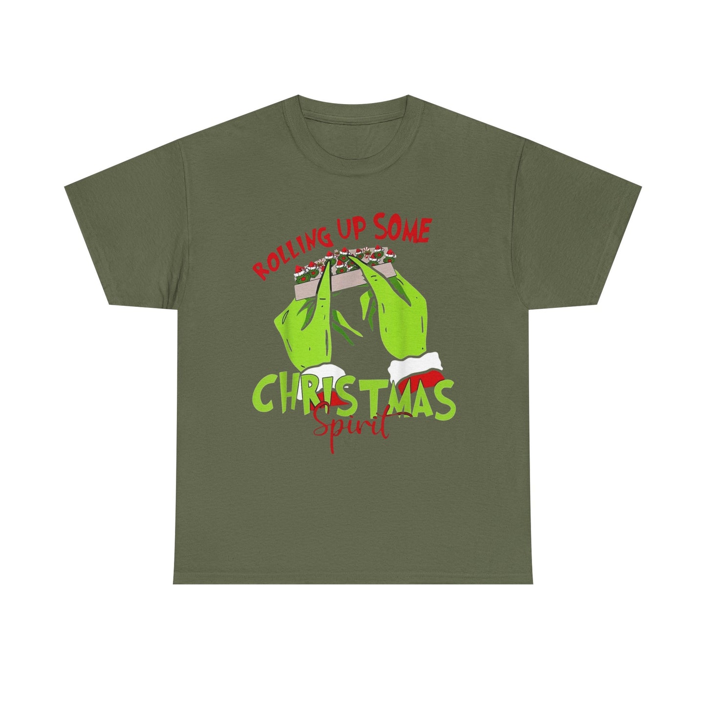 Rolling Up Some Christmas Spirit Funny Graphic T Shirt Unisex Heavy Cotton Tee