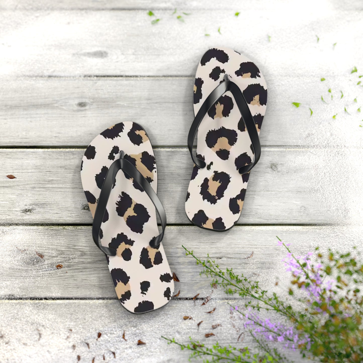 Cheetah Print Tan Beach Sandals, Slides for Summer, Flip Flops, Water Resistant