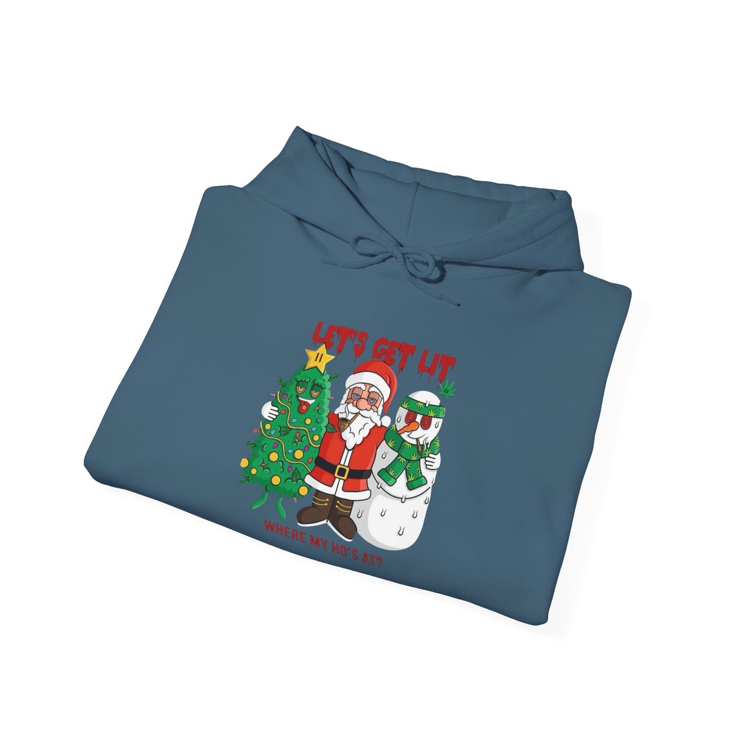 Lets Get Lit Santa Funny Graphic Hoodie NEW Unisex Heavy Blend Hooded Sweatshirt