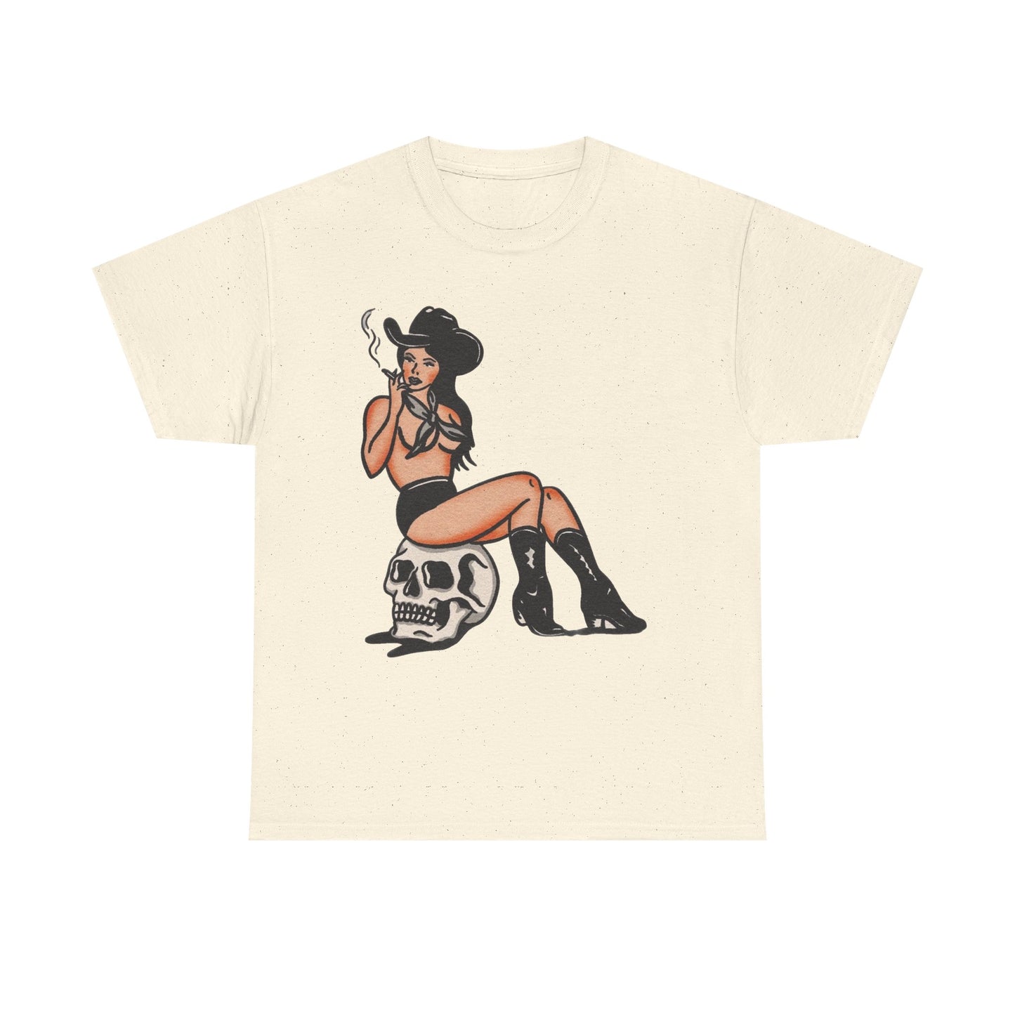 Smoking Cowgirl Pinup Graphic T Shirt Unisex Heavy Cotton Tee GIFT NEW