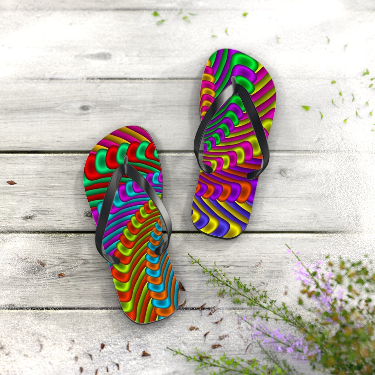 Groovy Tie Dye Flip Flops, Sandals Slides, Summer Footwear, Brand New