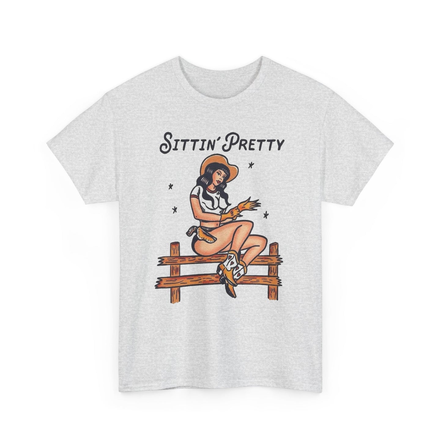 Sitting Pretty Cowgirl Western Graphic T Shirt Unisex Heavy Cotton Tee GIFT NEW