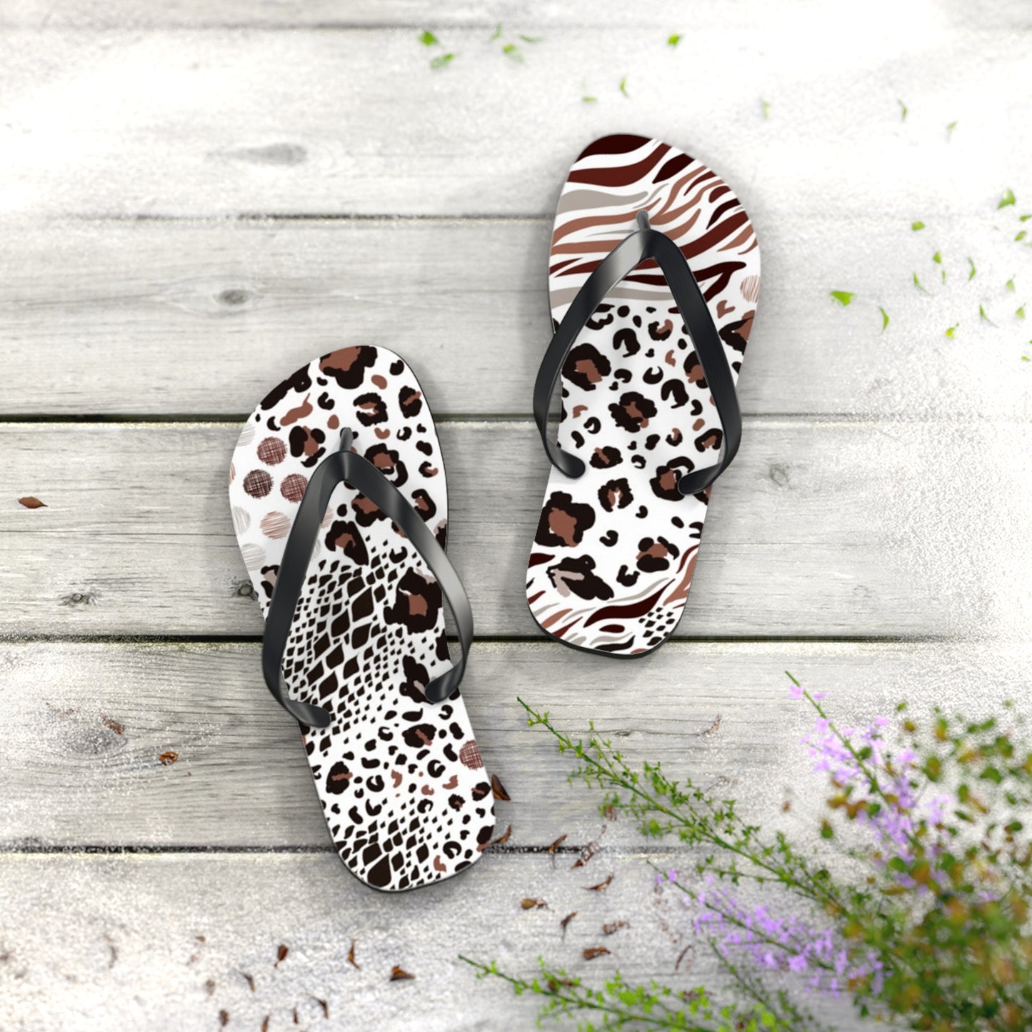 Mixed Animal Print Beach Sandals, Slides for Summer, Flip Flops, Water Resistant
