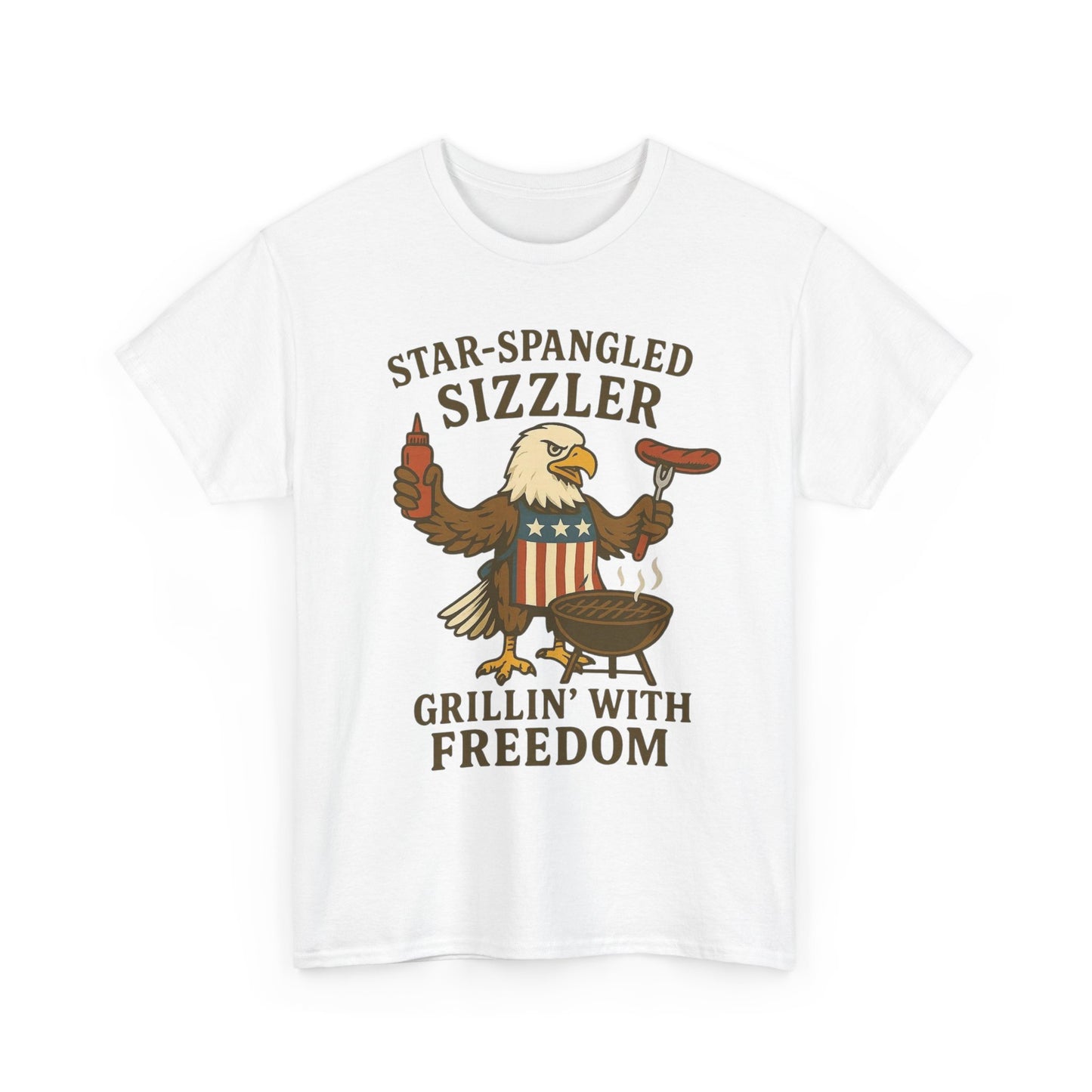 Grilling With Freedom American Flag T Shirt USA Bald Eagle Unisex Heavy Cotton