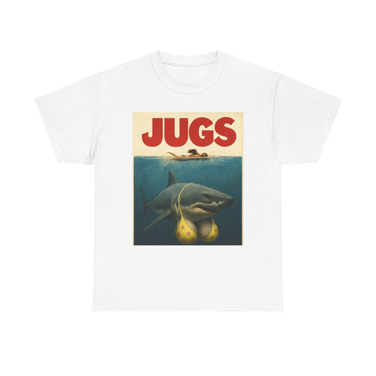 Jaws Parody Jugs Funny Shark Boobs Graphic T-Shirt Unisex Heavy Cotton Tee NEW