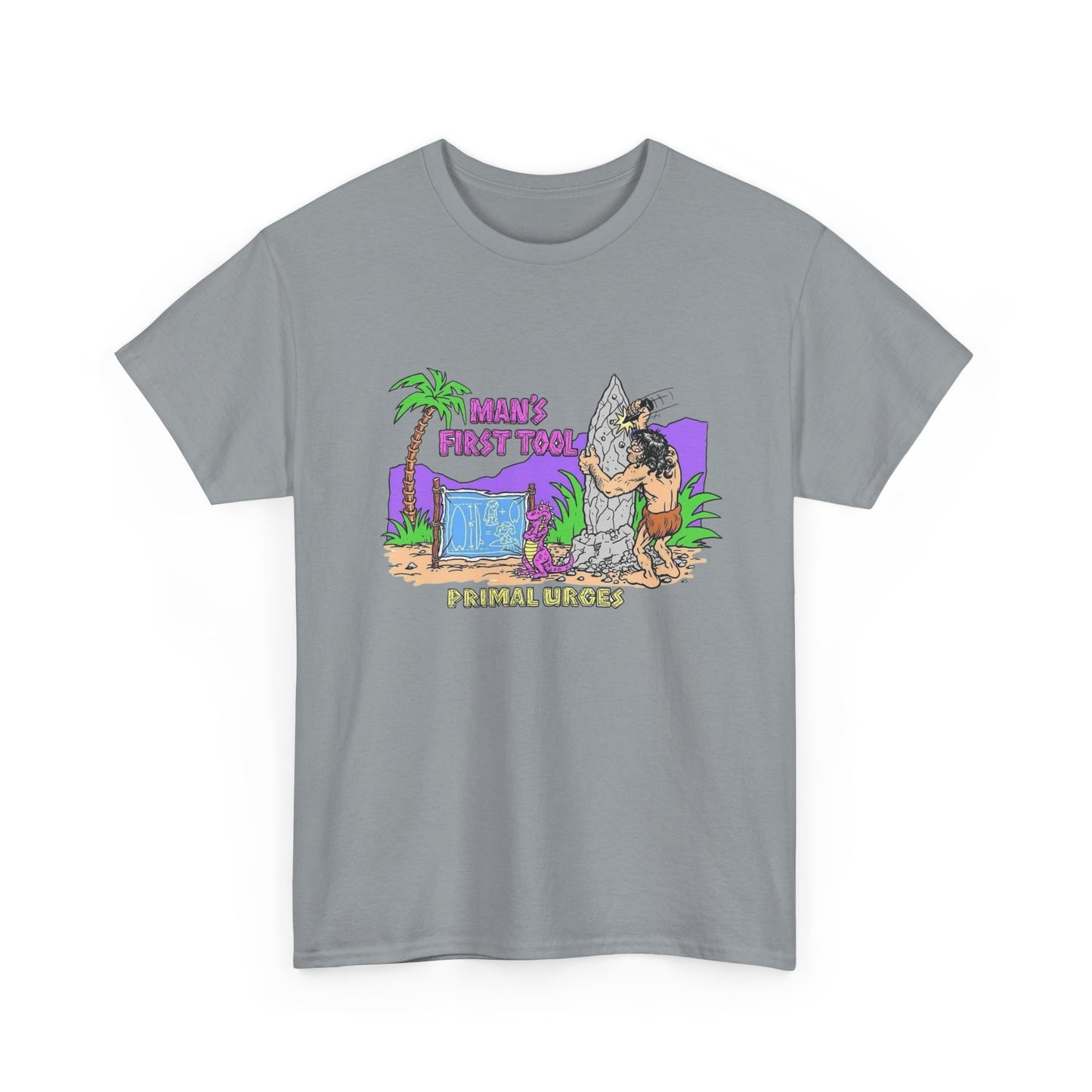 Caveman Surfing Funny Graphic T Shirt Unisex Heavy Cotton Tee Gift