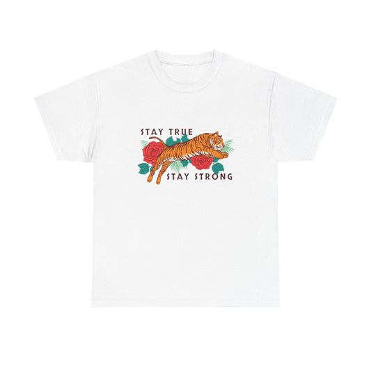 Stay True Stay Strong Flower Tiger Graphic T Shirt NEW Adult Unisex Heavy Cotton