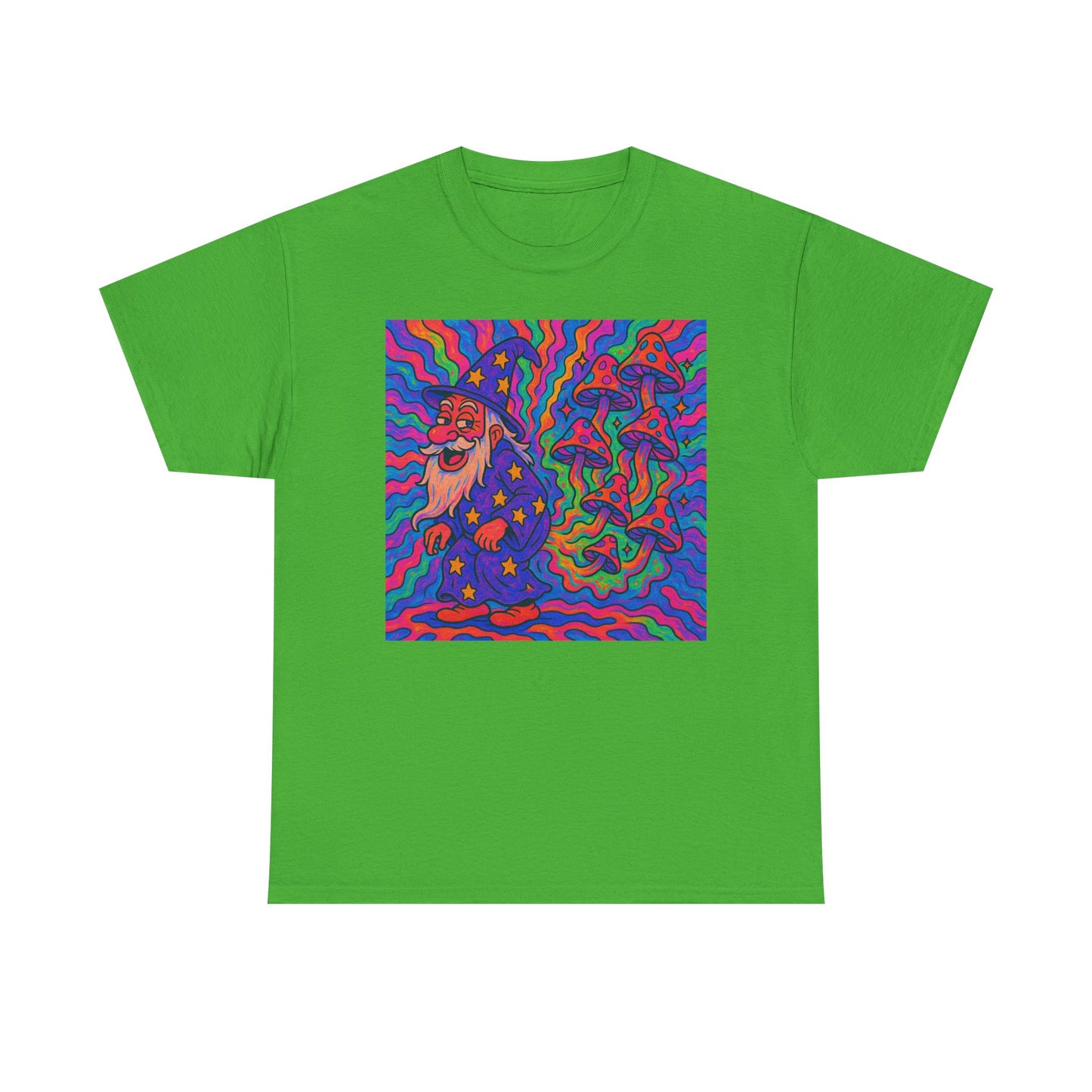 Wizard Farting Magic Mushrooms Graphic T Shirt Funny Unisex Heavy Cotton Tee