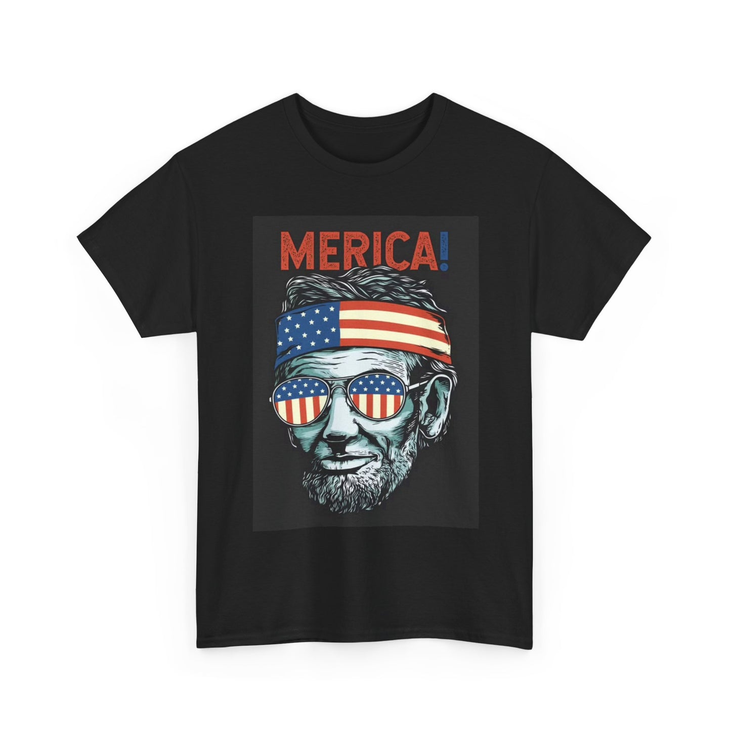 Merica Tshirt Abe Lincoln USA American flag 1776 july 4th Unisex Heavy Cotton