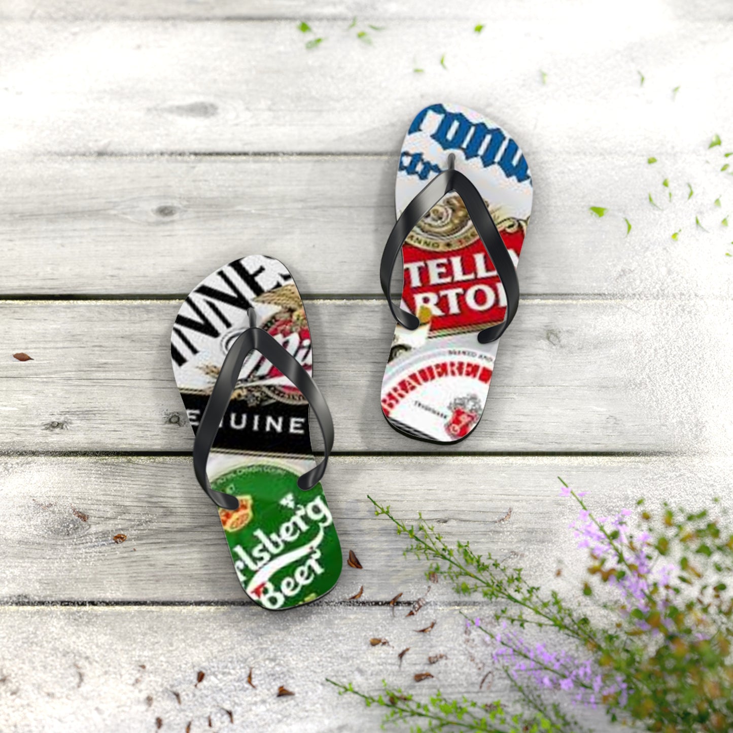 Beer Labels Summer Sandals, Beach Shoes, Vacation Flip Flops, Pool Slides