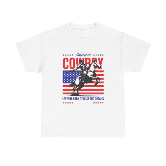 American Cowboy Graphic T Shirt American Flag USA Unisex Heavy Cotton Tee