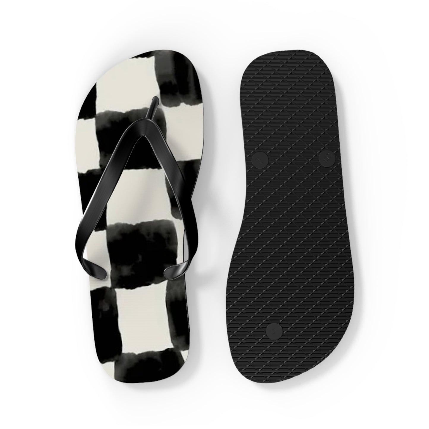 Checkered Black And White Sandals, Beach Shoes, Vacation Flip Flops, Pool Slides