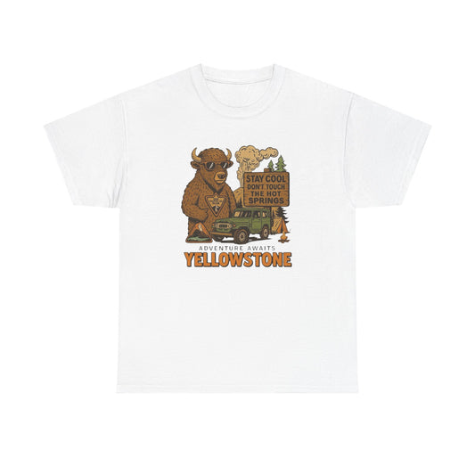 Adventure Awaits At Yellowstone Graphic T Shirt Unisex Heavy Cotton Tee