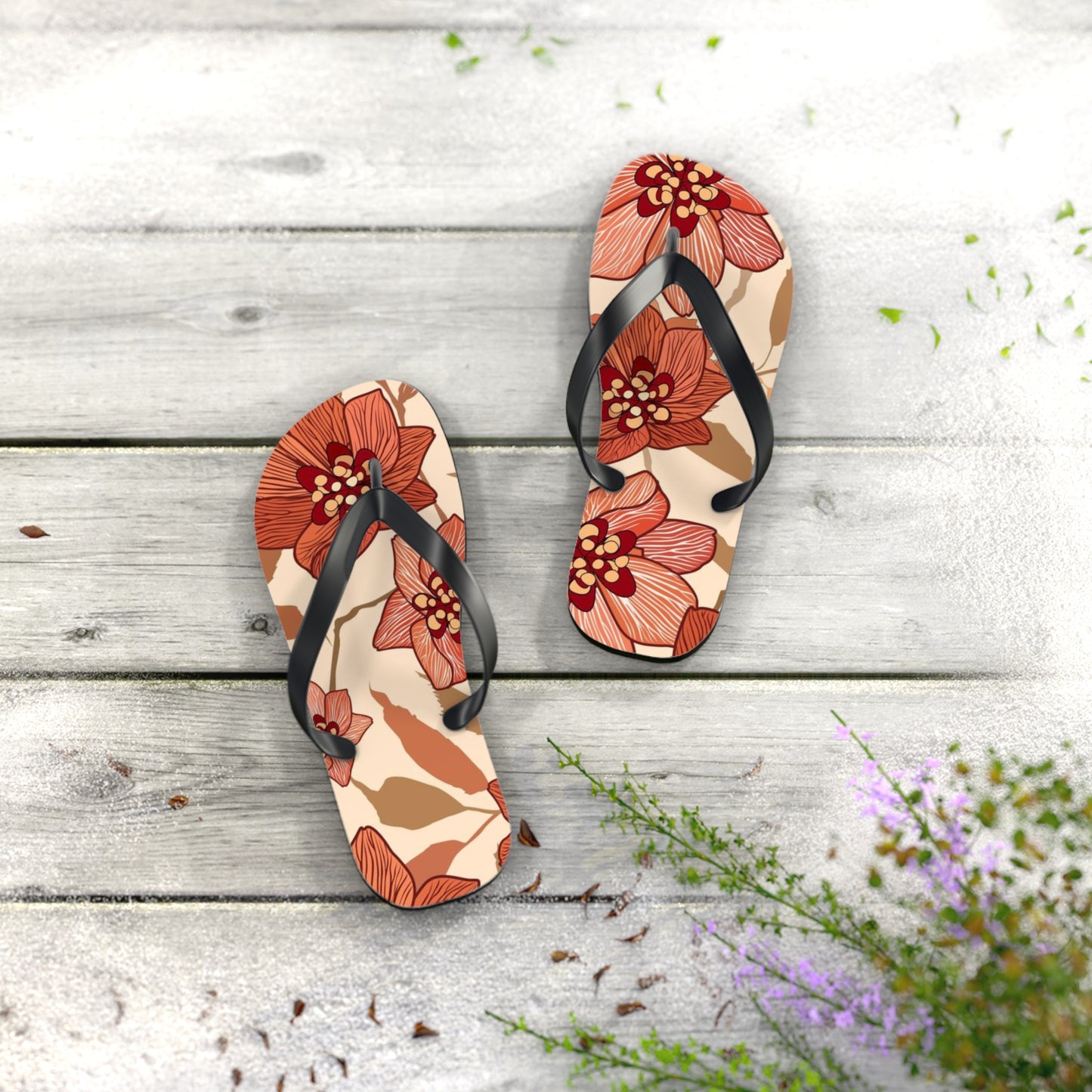 Tropical Flowers Beach Vibes Sandals Summer Flip Flops Slides BRAND NEW