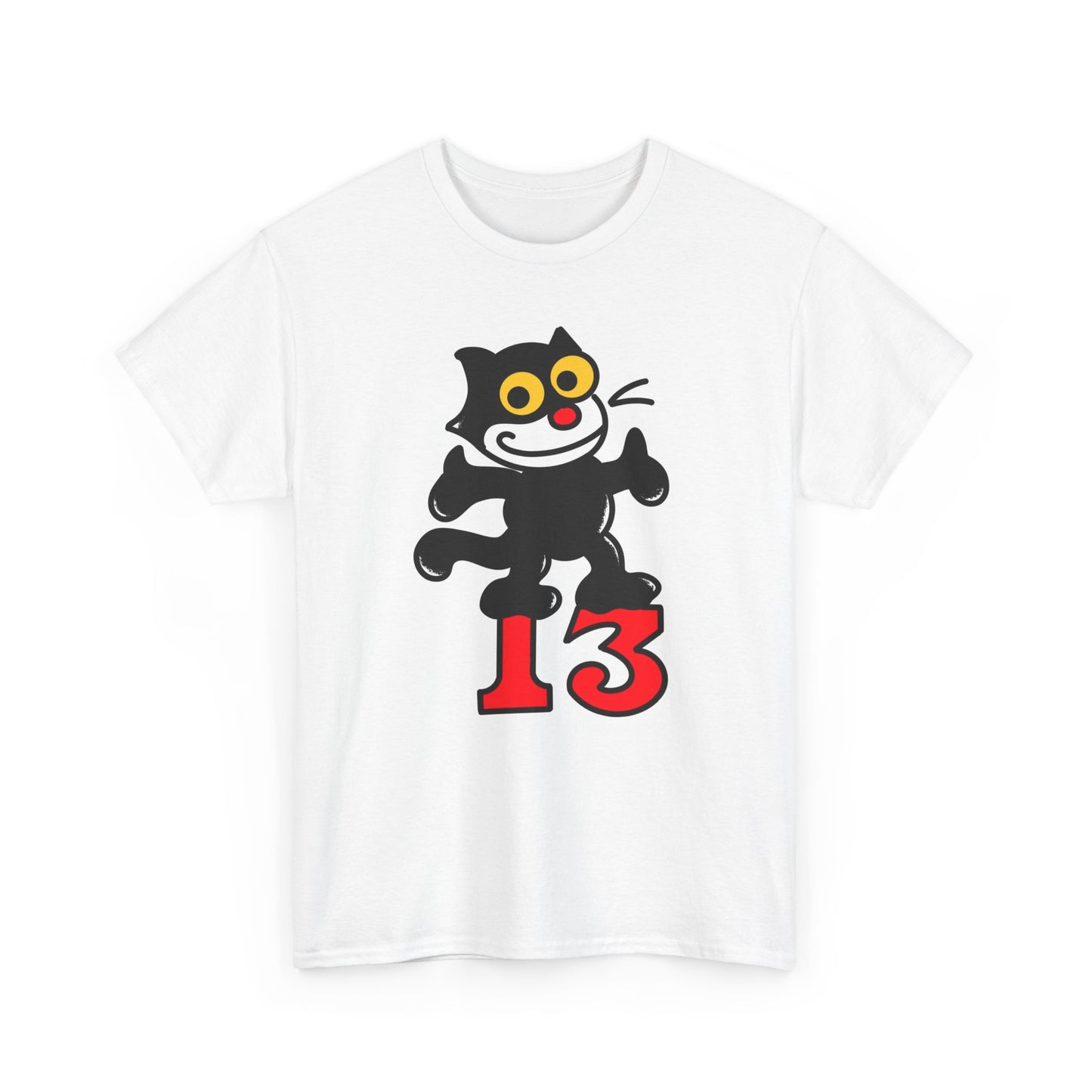 Lucky 13 Cat Vintage Graphic T Shirt Men's Heavy Cotton Tee