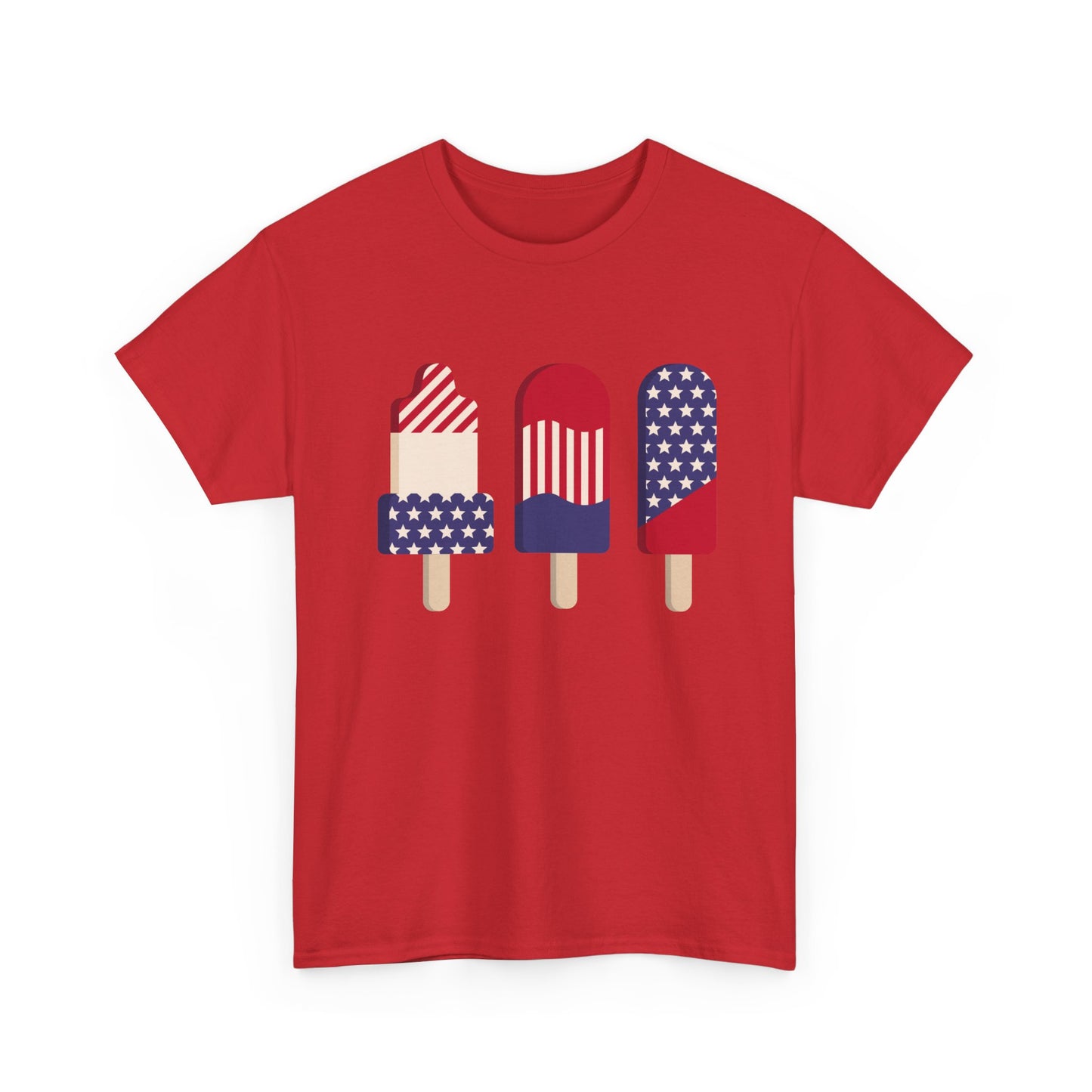 American Flag Ice Cream Graphic T Shirt USA Summer Unisex Heavy Cotton Tee