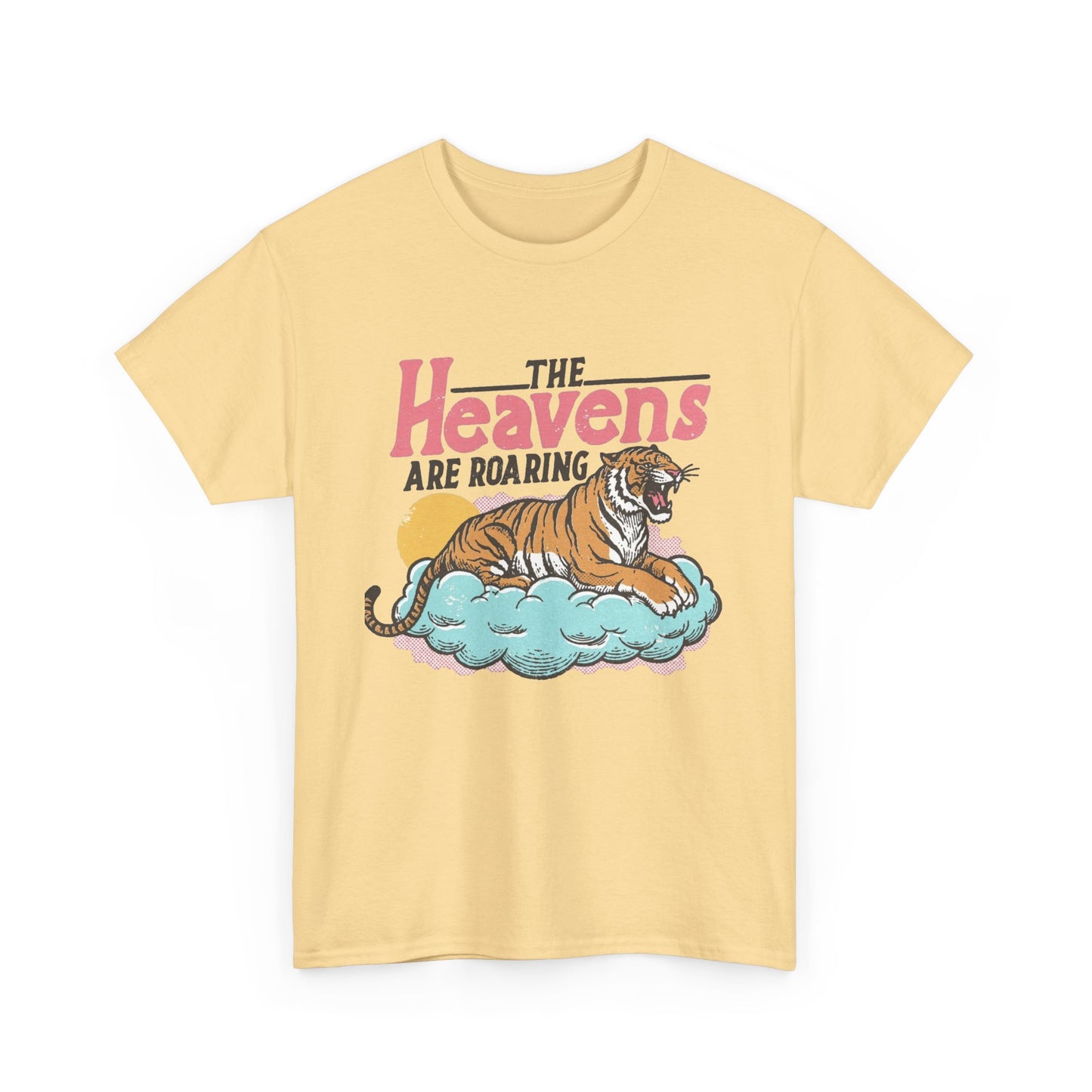 The Heavens Are Roaring Tiger Retro Graphic T Shirt Regular Men's Heavy Cotton Tee