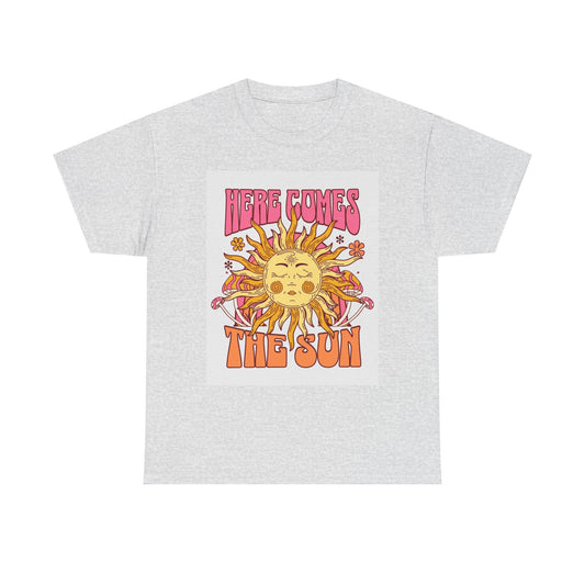 Here Comes The Sun Graphic T Shirt Retro Unisex Heavy Cotton Tee