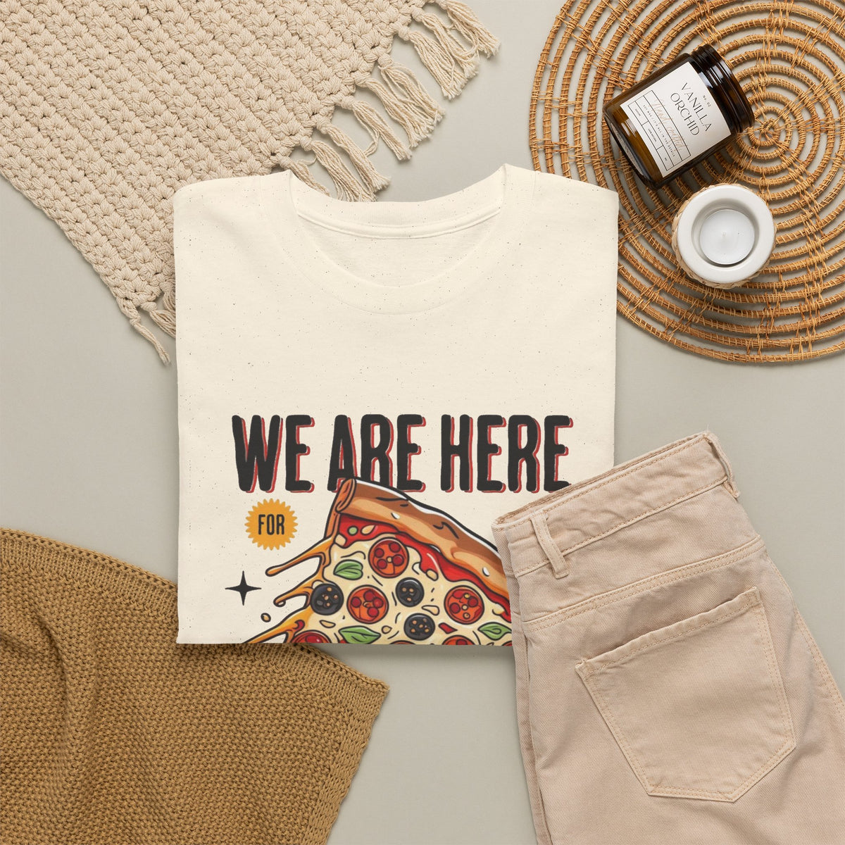 Here For Pizza Graphic T Shirt Men's Heavy Cotton Tee