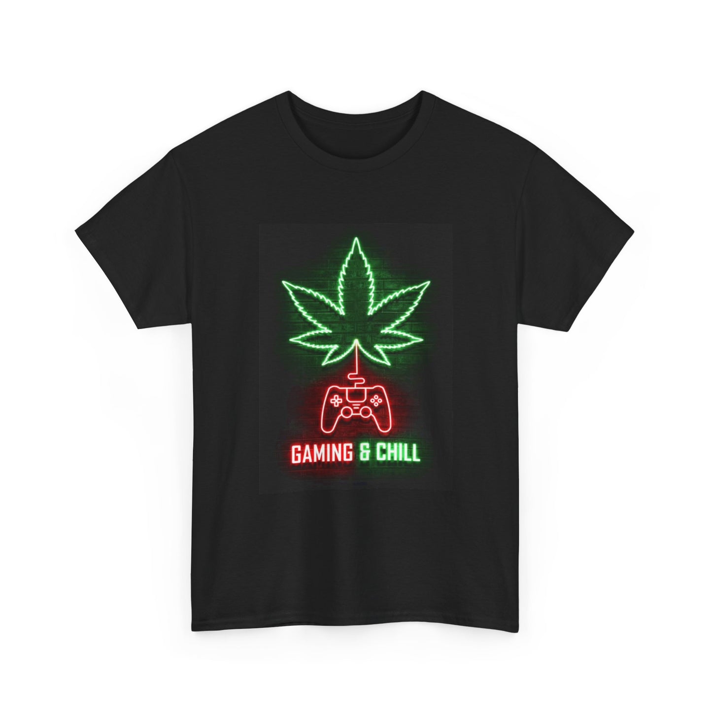 Gaming And Chill Tshirt Pot Leaf Neon Sign Gamer Unisex Heavy Cotton Tee