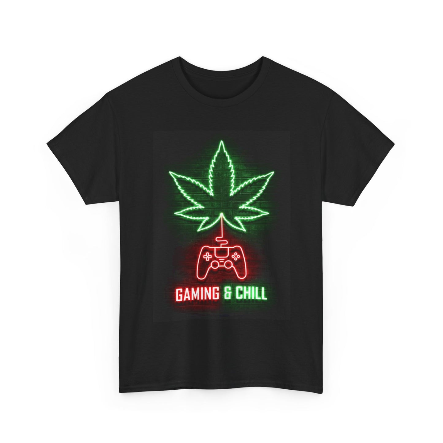 Gaming And Chill Tshirt Pot Leaf Neon Sign Gamer Unisex Heavy Cotton Tee