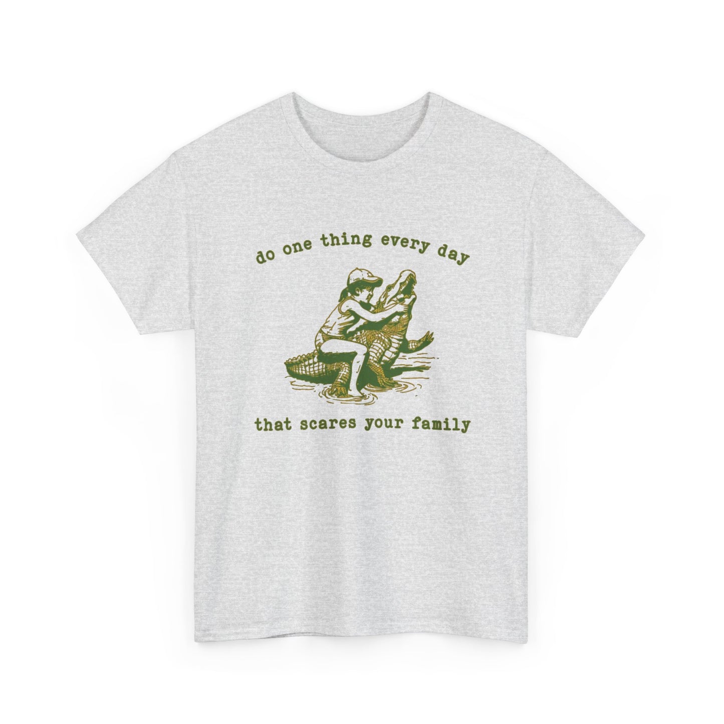 Scare Your Family Funny Alligator Graphic T Shirt Regular Men's Heavy Cotton Tee