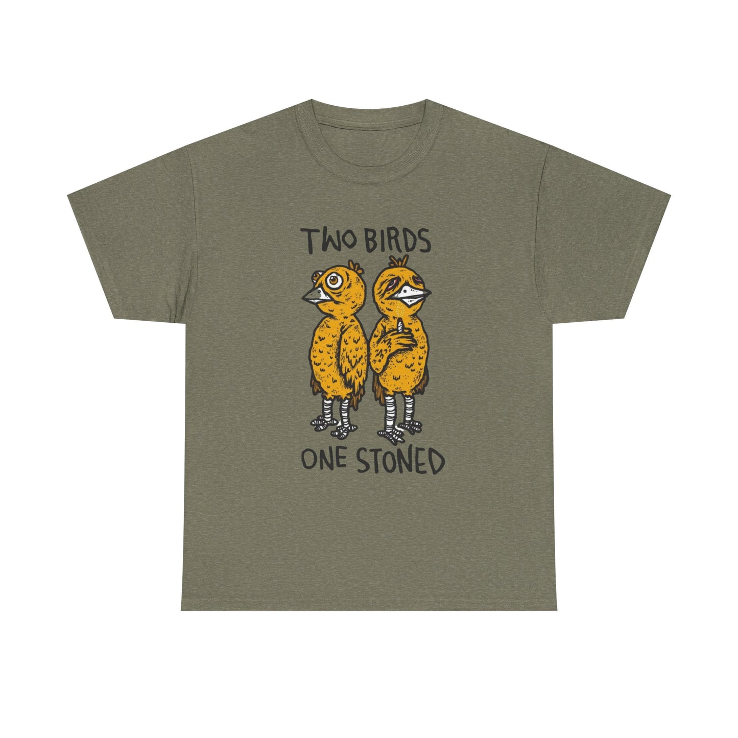 Two Birds One Stoned Graphic T Shirt NEW ADULT Unisex Heavy Cotton Tee