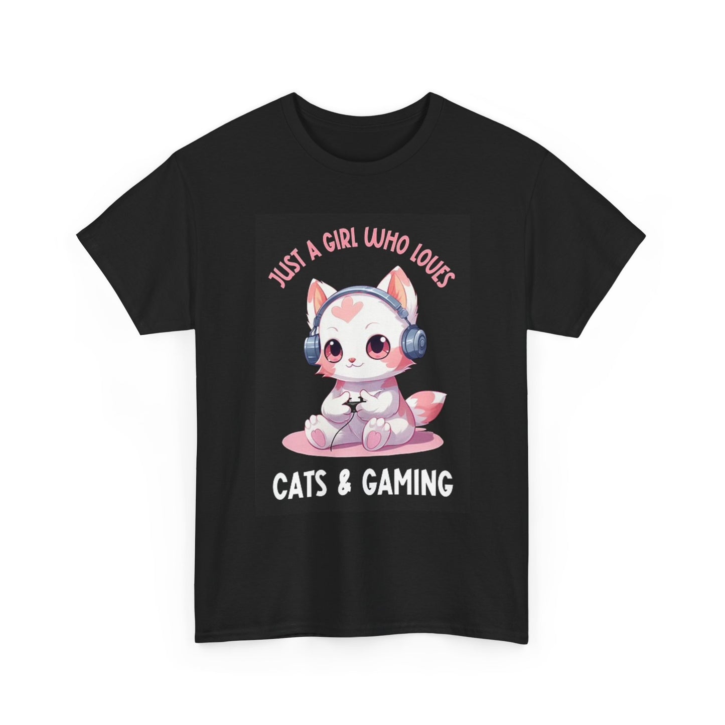 A Girl Who Loves Cats And Gaming Graphic T Shirt Unisex Heavy Cotton Tee