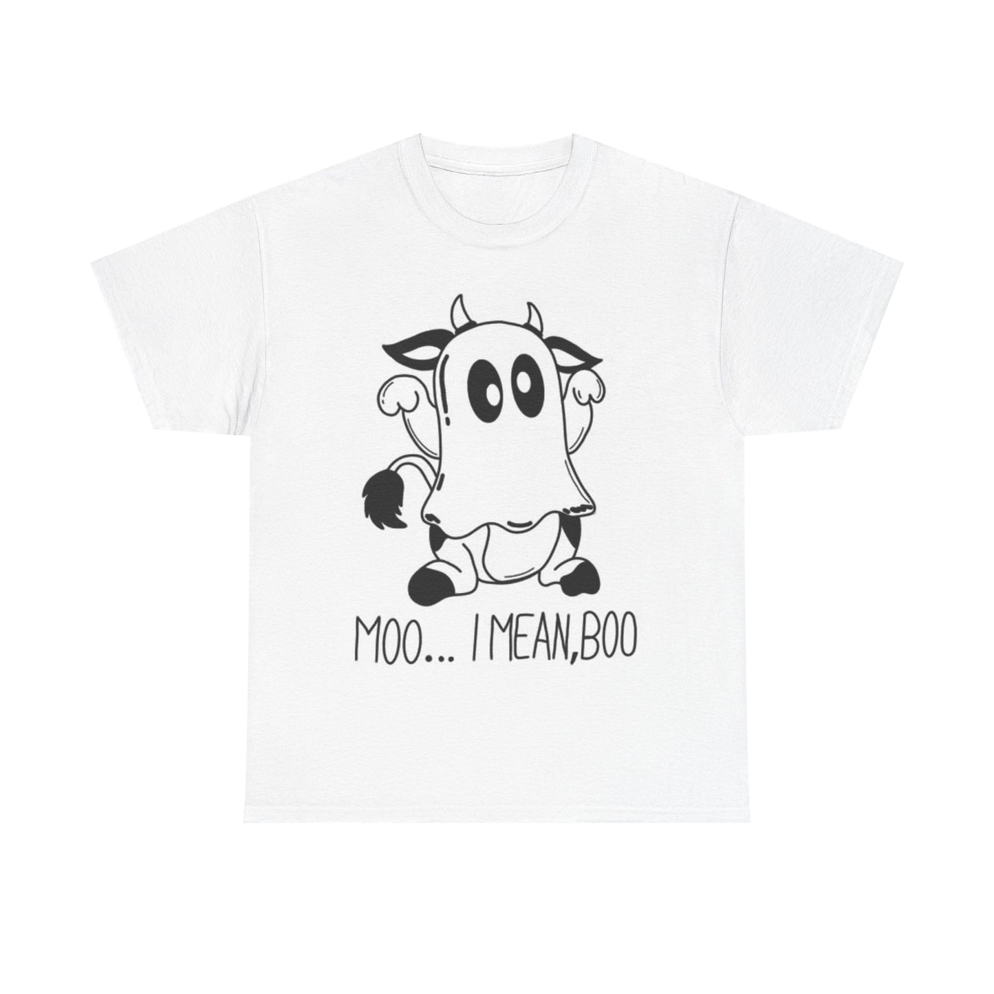 Moo I Mean Boo Funny Cow Shirt Ghost Cute Unisex Heavy Cotton Tee