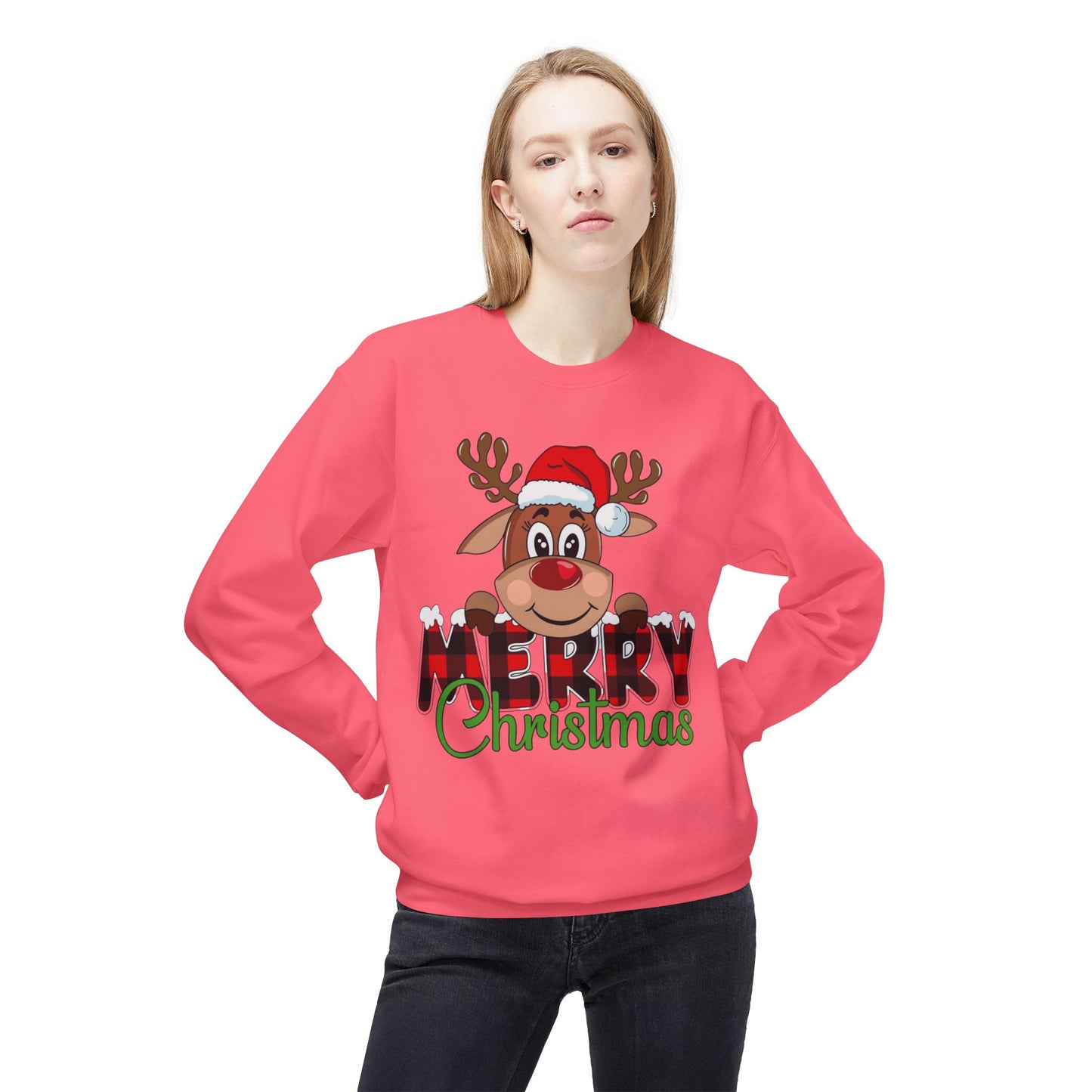 Merry Christmas Cute Deer Sweater NEW Unisex Fleece Crewneck Sweatshirt