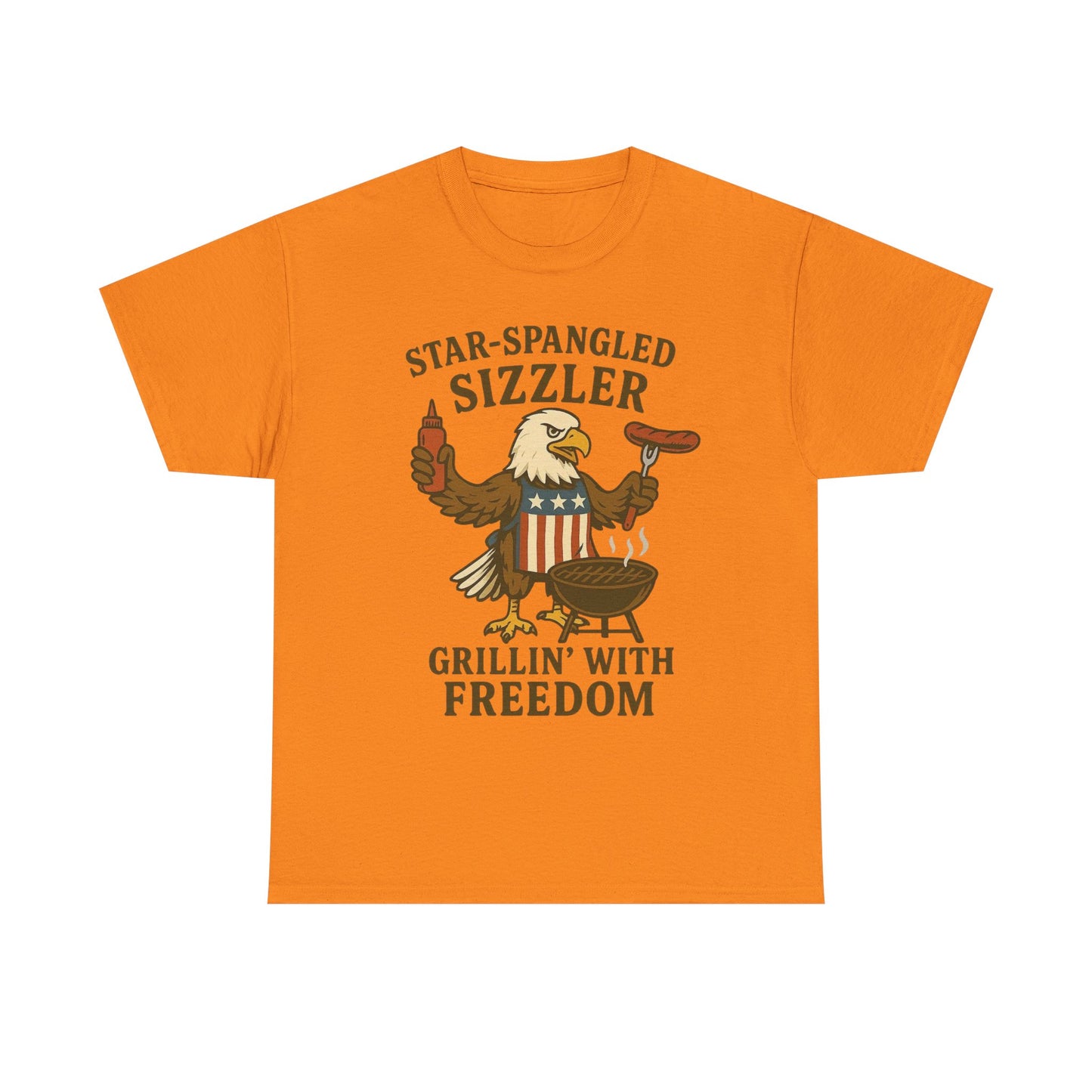 Grilling With Freedom American Flag T Shirt USA Bald Eagle Unisex Heavy Cotton