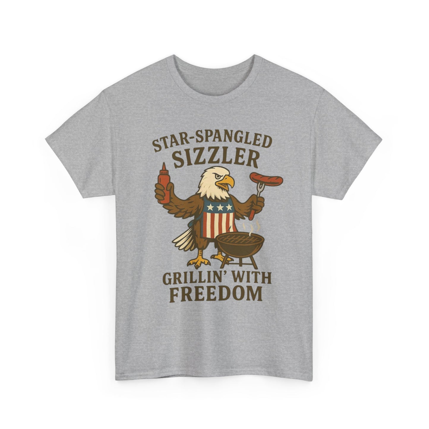 Grilling With Freedom American Flag T Shirt USA Bald Eagle Unisex Heavy Cotton