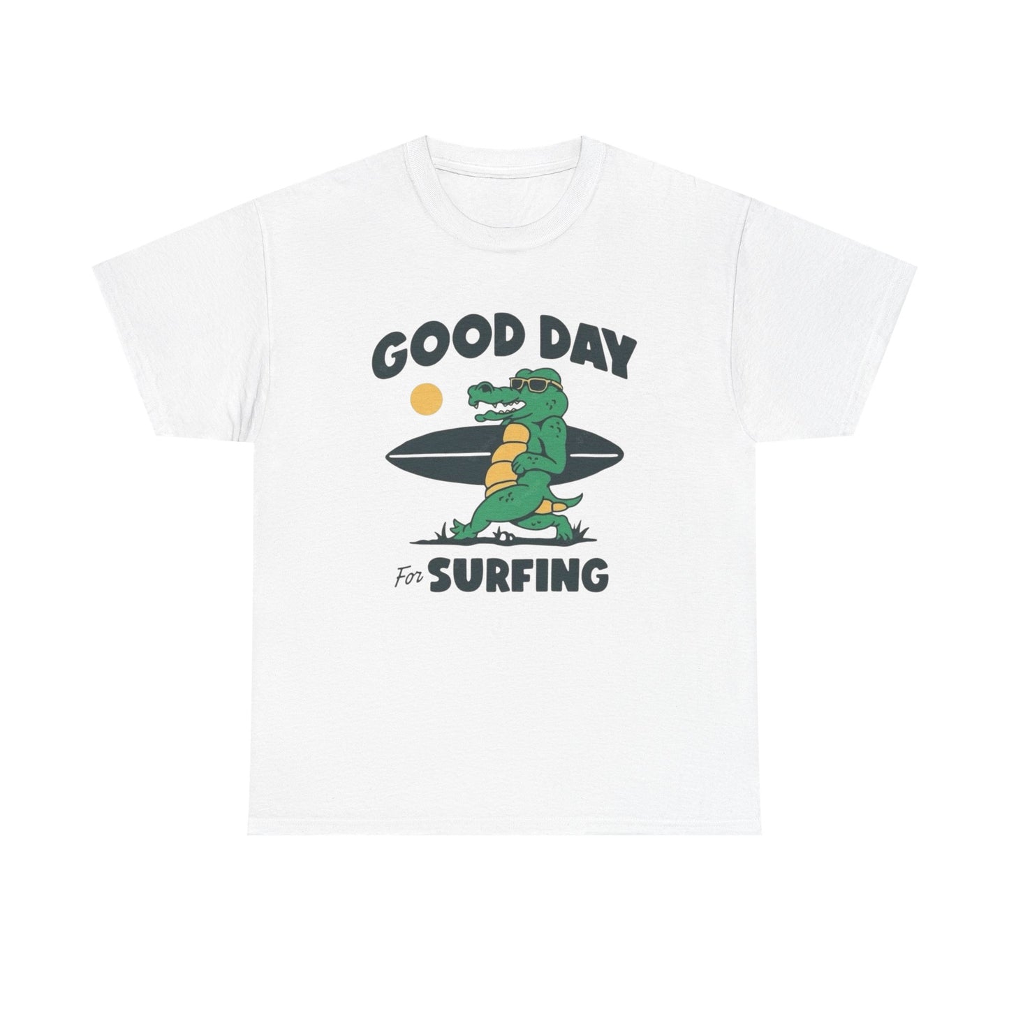 Good Day For Surfing Crocodile T Shirt Graphic Unisex Heavy Cotton Tee NEW GIFT