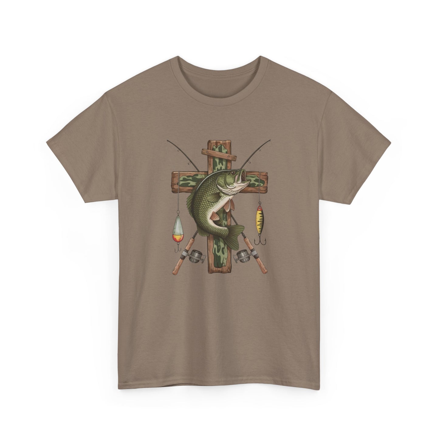 Fishing Cross Graphic T Shirt Unisex Heavy Cotton Tee