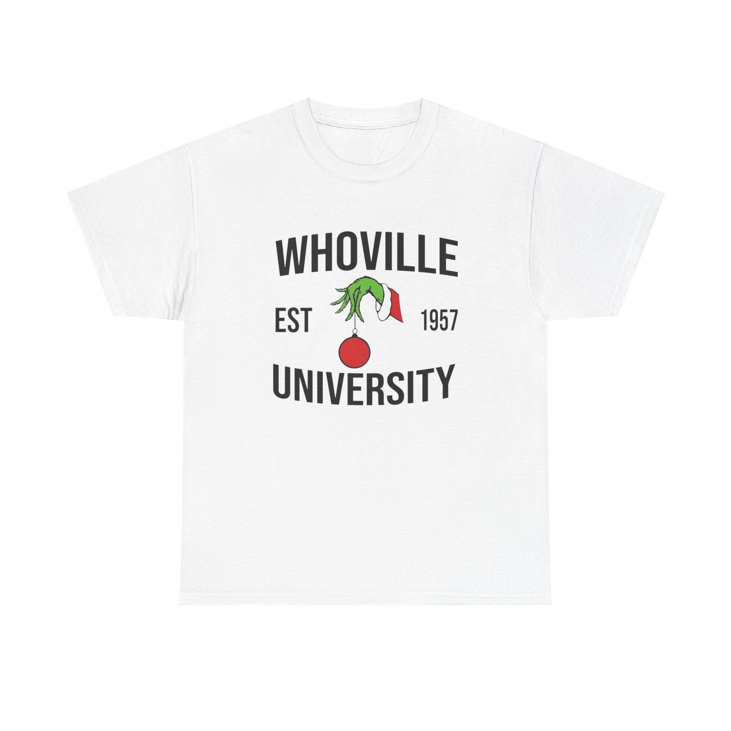 Whoville University Christmas Grinch Graphic T Shirt Unisex NEW Heavy Cotton Tee