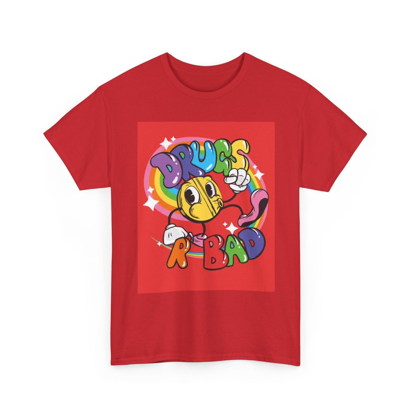 Drugs R Bad Tshirt Funny Rainbow neon Cartoon Unicorn Unisex Heavy Cotton Tee