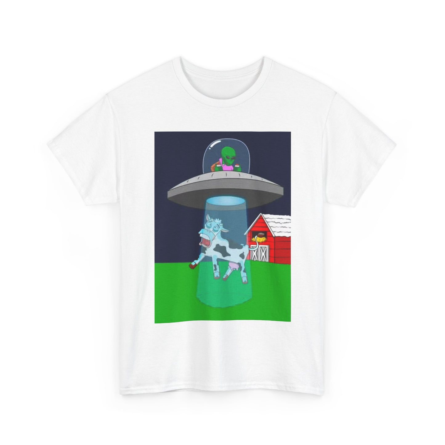 Alien Abduction Tshirt Funny Beam Me Up Cow Unisex Heavy Cotton Tee